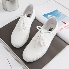 Women Shoes Summer New White Sneakers For Women Comfortable Soft Solid Color Simple Women Casual White Shoes Sneakers Casual Lace-up Canvas Shoes With White Laces, Casual Flat Lace-up Shoes With Perforated Toe Box, Casual Flat Sneakers With White Sole, White Lace-up Shoes With Textured Sole And Flat Heel, White Lace-up Shoes With Textured Sole, White Low-top Lace-up Shoes With Textured Sole, White Round Toe Lace-up Shoes For Spring, White Lace-up Shoes With Round Toe For Spring, White Flat Heel Slip-on Sneakers