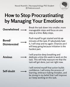 Stop Procrastinating, Negative Feelings, Writing Therapy, How To Stop Procrastinating, Positive Self Affirmations, Self Care Activities, Coping Skills