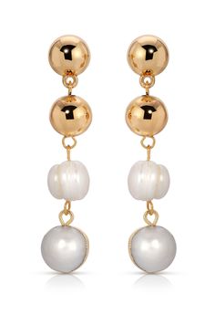 Resort Drop Earrings Gold Dangle Jewelry With High Luster, Gold High-luster Dangle Jewelry, White Tarnish Resistant Dangle Pearl Earrings, White Tarnish-resistant Dangle Pearl Earrings, Gold High Luster Earrings, High Luster Gold Earrings, Gold Round Linear Pearl Drop Earrings, Necklace Extender, Back Necklace