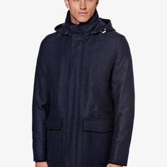 A richly layered
  piece made to keep you warm in luxury, this navy parka
  puts a tailored spin on a classic winter layer and brings adaptable features
  like a removable inner layer and cinching drawstring Navy Overcoat, Navy Parka, Navy Peacoat, Brown Derby, Fitted Coat, Winter Fit, Cashmere Fabric, Winter Layering, The Navy