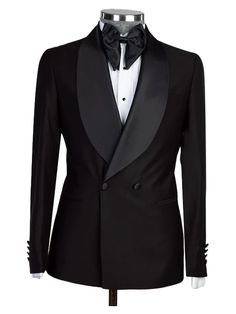 Formal Double-breasted Tuxedo With Double Button Closure, Formal Tuxedo Blazer With Double-breasted Button Fastening, Classic Double-breasted Tuxedo With Hidden Button Closure, Double-breasted Wool Tuxedo With Double Button Closure, Stomach Sleeve, Black Double-breasted Suit With Single Button And Notch Lapel, Prom Fashion, Satin Shawl, Suits Prom