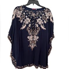 Jonny Was Top Heavy Embroidery Oversized Boxy Poncho Coverup 2x Navy Excellent Condition Johnny Was, Navy Color, Cover Up, Navy, Womens Tops, Embroidery, Blue, Women Shopping, Color