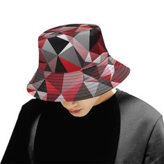 Red and Black Geo Print Bucket Hat – BigTexFunkadelic Camo Bucket Hat, Black Bucket Hat, Mens Bucket Hats, Black Bucket, Geo Print, Hats For Sale, Geometric Abstract, Green And Orange, Red And Black