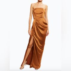 Current Style $595 In Stores (2023) New With Tags Never Worn However There Are A Few Spots/Marks From Try On Wear So Would Recommend A Dry Clean Before Your Event Size 6 Product Details Bandeau Neck Side Zipper Closure Strapless Pleated Details, Front Slit Lined Nordstrom, Prom, Ball Gown, Quinceaera, Wedding, Bridesmaid, After Party, Cocktail, Mac Duggal, Formal, Dance, Pageant, Eveningwear, Classic, Couture Fashion, Collection, Classic, Honeymoon, Bridal Shower, Elopement, Black Tie, Bridal, M Satin Gown Dress, Classic Couture, Formal Dance, Ramy Brook, Strapless Gown, Pageant Dress, Current Styles, Satin Gown, Mac Duggal