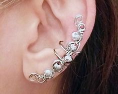 Silver Ear Cuff Elegant Ear Wrap | Etsy Fancy Accessories, Wrap Earrings, Silver Ear Cuff, Dec 1, Beads And Wire, Ear Cuff, United Kingdom, Jewelry Earrings, Cuff