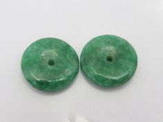 Vintage Pair of Donut Natural Green Jade Loose Gemstone Make for Earrings Vintage Jade Jewelry With Round Beads, Nature-inspired Round Jade Jewelry, Vintage Jade Round Earrings, Jade Natural Stones Round Beads, Vintage Green Jade Earrings, Green Jade, Jade Green, Loose Gemstones, Donuts