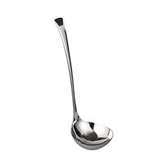 a metal spoon with a long handle on a white background