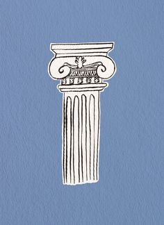 a drawing of a greek column against a blue background with the word'i love you'written on it