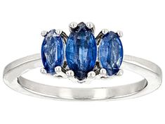 1.20ctw Marquise Blue Kyanite Rhodium Over Sterling Silver Ring. Measures Approximately 0.87"L x 0.32"W. Not Sizeable. Peridot Rings, Blue Kyanite, Earrings Green, Broken Chain, Green Peridot, Blue Gemstones, Cultured Pearls, Gemstone Colors, Stretch Bracelets