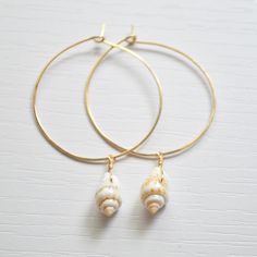 Handmade Gold Shell With Beachy Style, Gold Coastal Shell Jewelry, Gold Hoop Jewelry For Beach, Gold Small Hoop Jewelry For The Beach, Gold Dangle Shell Earrings For Beach, Gold Dangle Shell For Beach, Beachy Gold Shell For Vacation, Gold Beachy Shell For Vacation, Gold Shell With Beachy Style For Vacation