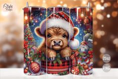 a christmas themed coffee mug with a dog in it