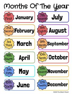 months of the year printables for kids to use in their classroom or home