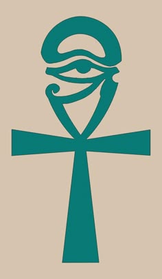 an egyptian symbol with the eye of horush on it's forehead, in teal