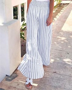 Women Casual Striped Plus Size Wide Leg Pants, Pink / US10 Plus Size Wide Leg Pants, Striped Flare Pants, Plus Size Wide Leg, Cozy Pants, Casual Wide Leg Pants, Plus Size Jumpsuit, Jumpsuit With Sleeves, Casual Stripes, Women Pants Casual