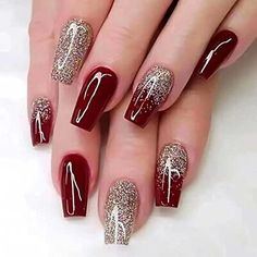 Fake Acrylic Nails, Cover Nails, Red Nails Glitter, Nails Glossy, Nagel Tips, Nails Square, Fake Nails With Glue, Nails Glitter, Nails Medium