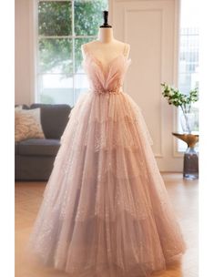 10% off now! Shop beautiful ruffled sequined tulle fairytale prom dress  online. Sheprom offers formal, party, casual & more style dresses to fit your special occasions. Champagne Formal Dress, Layered Prom Dress, Prom Dress Champagne, Champagne Formal Dresses, Tulle Party Dress, Dress Champagne, Pink Formal Dresses, Beaded Tulle, فستان سهرة