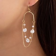 Lightweight Material: gold plated brass Drop: 2.5" For pierced ears IMPORTED Bracelet Set Silver, Pearl Cuff, Earrings White, Pink Bracelet, Gold Pearl, Pierced Ears, Crystal Bracelets, Flower Earrings, Jewelry Care