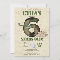 Army Invitation - 6th Birthday Invitation Size: 5" x 7". Color: camo. Gender: unisex. Age Group: adult. Material: Matte. Army Invitation, 5th Birthday Invitation, Camo Birthday Party, Army Birthday Parties, Camo Birthday, Military Party, Army's Birthday, Army Party, 2nd Birthday Invitations