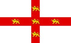 the flag of england is shown in red and white, with two lions on it