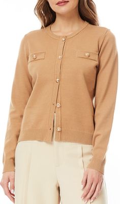 BY DESIGN Keira Chest Pocket Cardigan | Nordstromrack Modern Cardigan, Short Cardigan Sweater, Camel Sweaters, Short Cardigan, Pocket Cardigan, Sweaters Crewneck, Jewel Neck, Cardigan Sweater, Chest Pocket