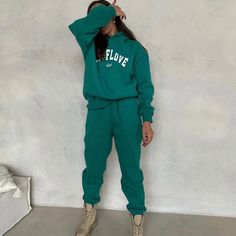 Casual Long Sleeve Tracksuit Outfits Fashion Letter Hooded Sweatshirt and Pockets Long Pants Suits Women Elegant Loose 2pc Sets Tracksuit Outfits, Tracksuit Outfit, Pants Fabric, Women's Sports, Sports Suit, American People, Pant Length, Drawstring Pants, Long Pants