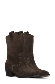 Built on a flexible rubber sole, this Western-inspired suede boot makes style effortless with its walkable block heel and quick side zip closure. 2" heel Side zip closure Leather upper/synthetic lining/rubber sole Imported Western Mid-calf Suede Boots With Suede Lining, Western Mid-calf Suede Boots, Western Moto Boots With Suede Lining, Casual Suede Heeled Boots With Suede Lining, Casual Heeled Boots With Suede Lining, Casual Suede Mid-calf Boots For Work, Western Style Suede Boots With Low Heel, Western Style Low Heel Suede Boots, Suede Boots With Stacked Heel For Work