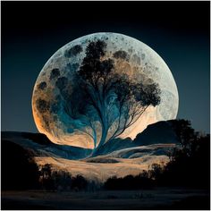 a full moon with trees in the foreground