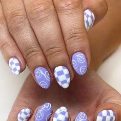 Get inspired with these stunning summer nail ideas that are both trendy and fun! Discover simple yet stylish designs perfect for the season. Whether you're looking for vibrant colors or minimalist styles, these nail ideas will keep your manicure looking fresh and fabulous. #NailIdeas #TrendyNails #FunNails #SummerNails #SummerNailsSimple Classy And Fun Nails, Fun Nail Designs Purple, Purple Nails Checkered, Purple Retro Nails, Pink And Blue Checkered Nails, Purple And White Checkered Nails, Geographic Nails, Lavender Checkered Nails, Retro Gel Nails