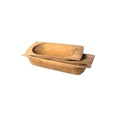 three wooden bowls are stacked on top of each other, with one bowl in the middle