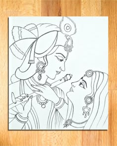 a drawing of two women with one holding the other's hand and looking at each other