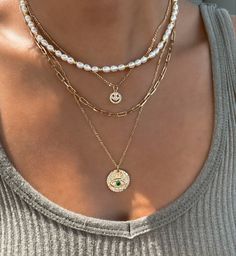 Mix Metals Jewelry, Jewelry Combo, Necklace Combo, Preppy Jewelry, Jewelry Accessories Ideas, Dope Jewelry, Fresh Water Pearls