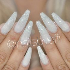 White Pearl with Diamond💕 nailsbyeffi Pearl nails, Fancy nails, White glitter nails Clear Glitter Nails, Sparkle Nail Designs, Glitter Gradient Nails, Shiny Nails Designs, Pearl Nail Art, Glitter Nails Acrylic, White Glitter Nails, Pearl Nails