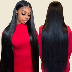 Model Wearing Ishow HD Lace Front Straight Hair Wig in Natural Black Straight Hair Wig, Straight Weave Hairstyles, Straight Wigs, Wig Straight, Straight Lace Front Wigs, Colored Wigs, Brown Wig, Hair Straight, Front Lace Wigs Human Hair