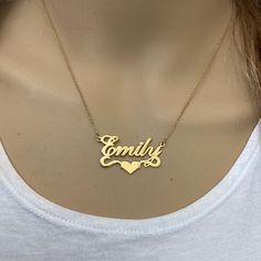 Brand New Dainty Name Necklace, Gold Necklace With Name, Gold Necklace Name, Name Chains, Emily Name, Necklace With Name, Name Plate Necklace, Name Necklace Gold, Nameplate Necklace