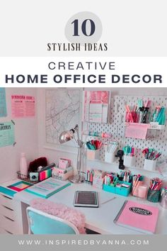 Home Office Decor Creative Home Office, Home Office Decor Ideas, Creative Office Space, Office Decor Ideas, Decor Tips, Creative Home, Colorful Decor, Home Office Decor, Office Design