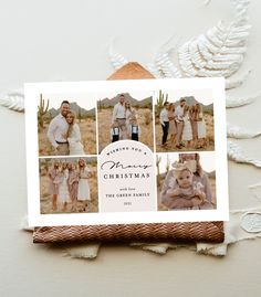 a family christmas card with four photos on it