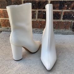 Stunning White Faux Leather High Heel Boot. Inside Zipper For Easy On/Off. Fashionable Boots That Will Add A Pop To Your Fall And Winter Outfits! Bamboo Brand Bellflower Style Tts Spring Faux Leather Ankle Boot Heels, Spring Faux Leather Boots With Padded Heel, Spring Faux Leather Boots With Padded Ankle, Spring Ankle-high Polyurethane Boots, White Synthetic Heels For Fall, Spring Boots With Padded Ankle And Synthetic Material, Spring Synthetic Boots With Padded Ankle, White Synthetic Boots With Padded Heel, White Faux Leather Ankle Boots