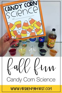 candy corn science activity for kids with text overlay that reads fall fun candy corn science