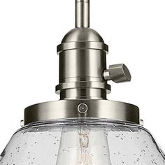 a light fixture with a clear glass shade on the bottom and an open bulb attached to it