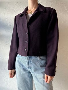 - Vintage Pendleton purple cropped jacket - 100% wool - Lined - Made in USA - Small Chest: 19" Length: 19" Sleeve: 22.5" We are not responsible for lost, stolen, or damaged packages once they have been shipped. Any additional customs duties or taxes incurred on international orders are the responsibility of the buyer. Please note that our items are vintage and may have minor flaws or imperfections due to their age, which adds to their unique character. Classic Wool Cropped Jacket With Buttons, Classic Fitted Cropped Jacket For Fall, Classic Cropped Blazer For Fall, Classic Single-breasted Cropped Jacket For Fall, Wool Cropped Jacket With Buttons, Classic Cropped Outerwear With Buttons, Classic Wool Cropped Jacket Single Breasted, Tailored Wool Cropped Jacket, Fitted Single Breasted Cropped Jacket For Fall