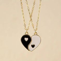 This Pair Of Heart-Shaped Friendship Necklaces Combines The Symbolic Beauty Of Yin And Yang With A Stunning Gold-Plated Design. Each Pendant Features One Half Of The Heart, Elegantly Interlocking To Form A Complete Whole When Brought Together. The Yin And Yang Motif Symbolizes Balance And Harmony, While The Golden Plating Adds A Touch Of Elegance And Warmth. Perfect For Best Friends Or Partners, These Matching Necklaces Celebrate Unity And Complement Each Others Unique Strengths. Each Necklace I Connecting Necklaces, Matching Necklaces For Trio, Matching Necklaces For Three Best Friends, Friendship Necklaces For 2, Matching Necklaces For Best Friends, Matching Things For Best Friends, Friendship Necklaces For Three People, Elegant Heart-shaped Necklace For Friendship, Bff Heart Necklaces