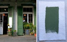 two pictures one is green and the other has white paint