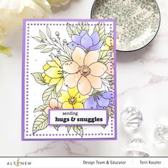 a close up of a card with flowers on it