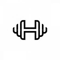 the letter h is made up of two barbells in black on a white background