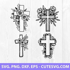 three crosses with flowers and daisies on them