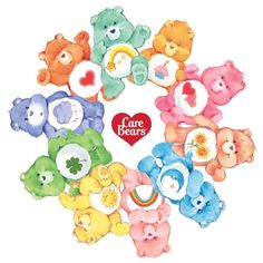 a group of teddy bears sitting in a circle with the words care bears on it