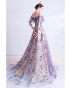 Buy Purple Tulle Bling Flowers Pattern Fairy Prom Dress For Teens at wholesale price online. Free shipping and pro custom service since 2009. White With Purple Wedding Dress, Purple Ren Faire Dress, Purple Floral Gown, Enchanted Forest Prom Dresses Purple, Fairy Gown Prom, Purple And White Wedding Dress, Purple Lace Wedding Dress, Enchanted Garden Prom Dress, Fairy Flower Dress