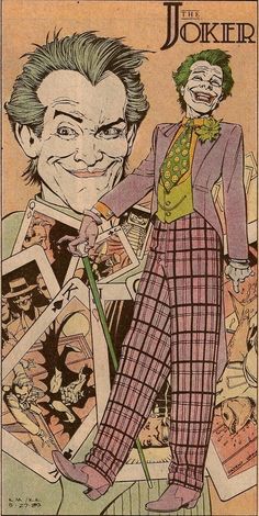 an old comic book cover with the joker as it appears to be wearing a suit and tie