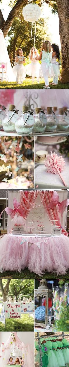 there are many different pictures of people sitting under an umbrella in the park, and one has a pink tulle skirt on it