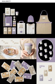 the branding and packaging design for an ice cream shop is shown in three different colors